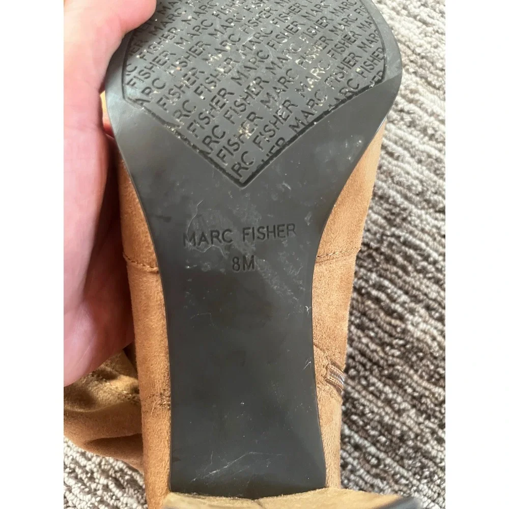 Marc Fisher Luley Tan Faux Suede Over The Knee Block Heel Boots 8M MFLULEY